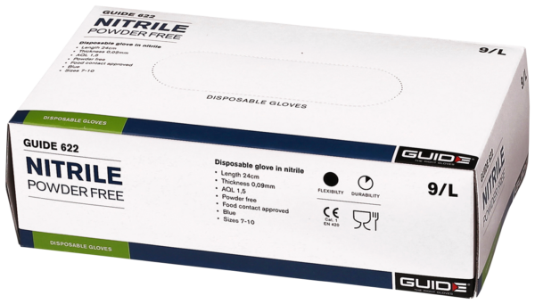 Hanske Guide 622   9/L      100stk/pk Blå